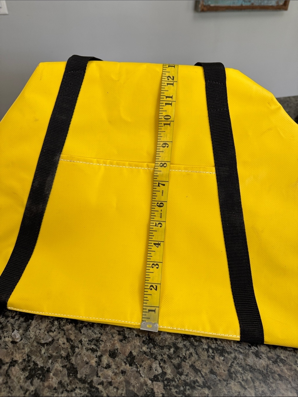 Waterproof heavy duty vinyl Bright Yellow Tote Bag with Black Straps NEW - Picture 6 of 8